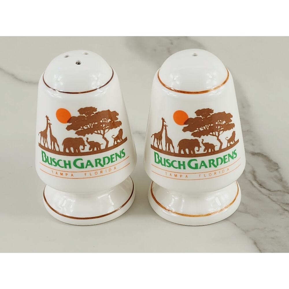 Busch Gardens Salt & Pepper Shakers Tampa Florida 3 1/4" Porcelain 80's Korea
